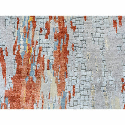2'7"X20' Wool & Silk Abstract Fire Mosaic Design Hand Made Xl Runner Rug