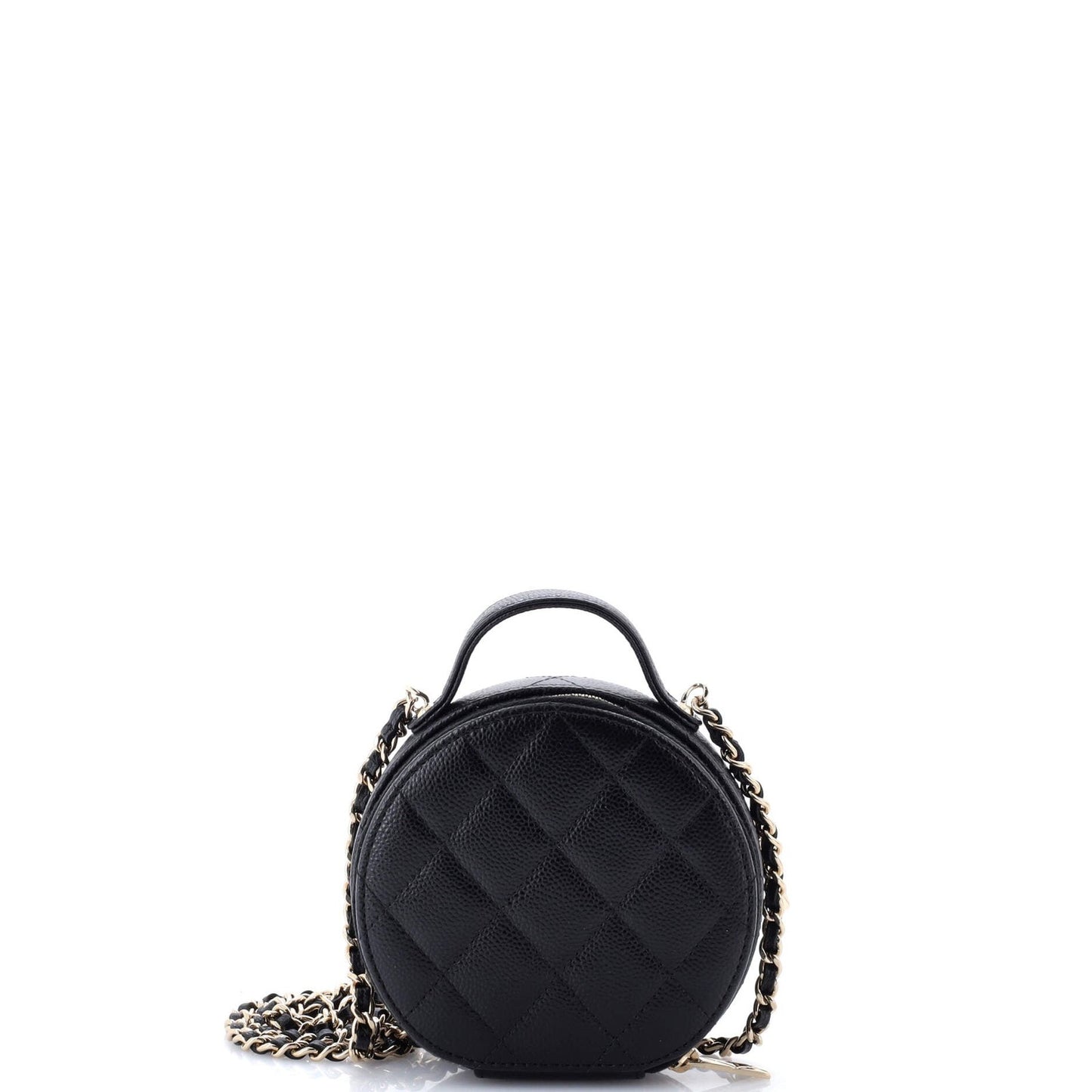 Chanel Handle With Care Round Vanity Case With Chain Quilted Caviar Small