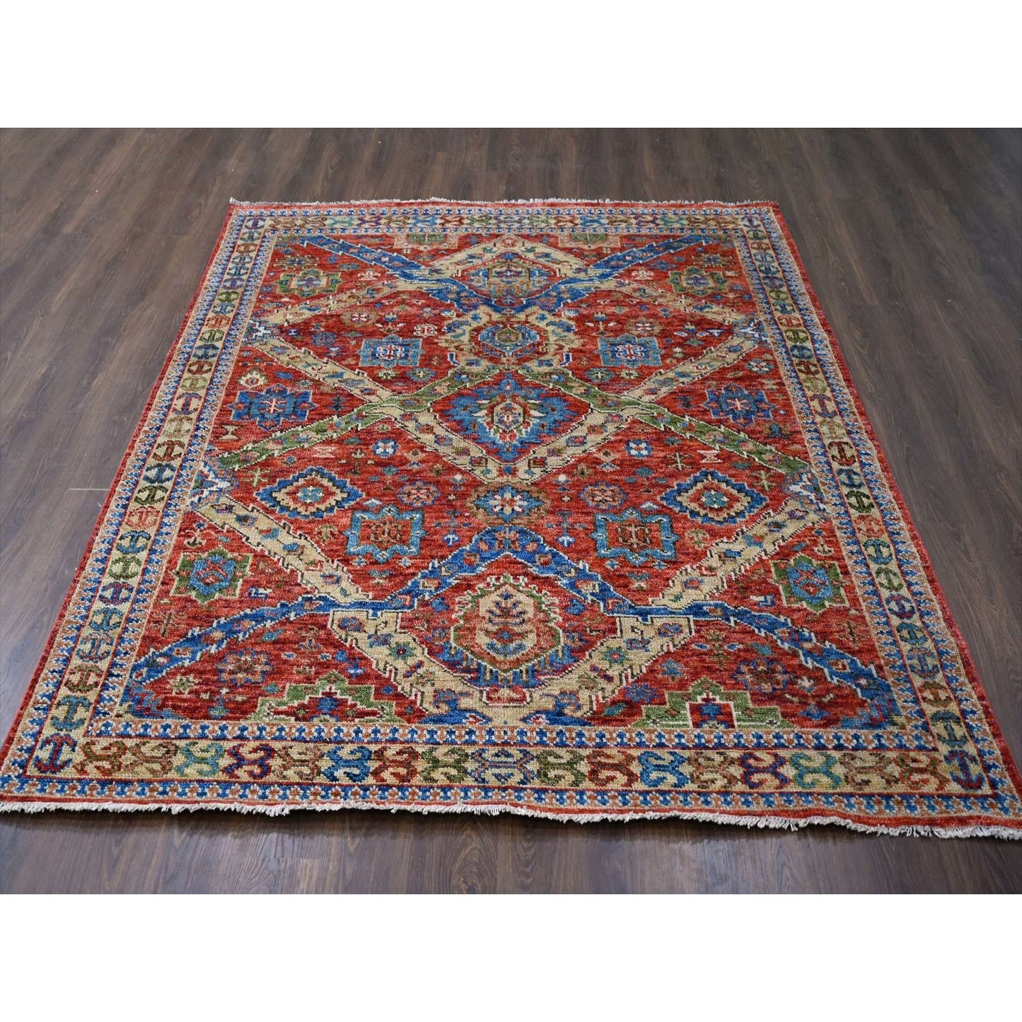 8'X9'10" Coral Red Heris With All Over Design Hand Knotted Wool Rug
