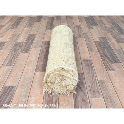 2'6"X10' Beige Wool Hand Knotted Shaggy Moroccan Oriental Runner Rug