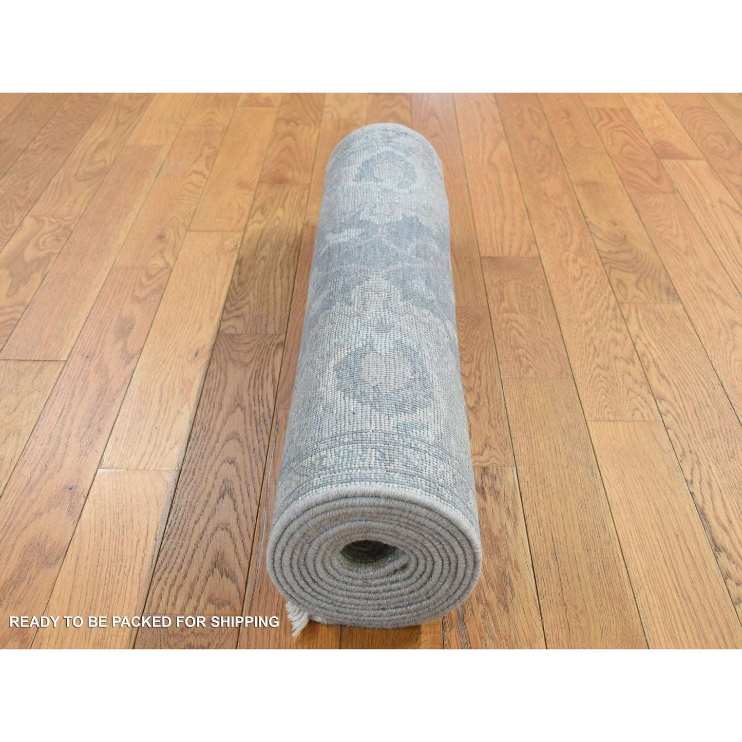 2'6"X10'2" Gray Oushak Influence Silk With Wool Hand Knotted Runner Rug