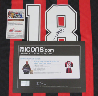 Roberto Baggio Signed Black/Red 1996 Ac Milan Home Soccer Jersey Icons 195671