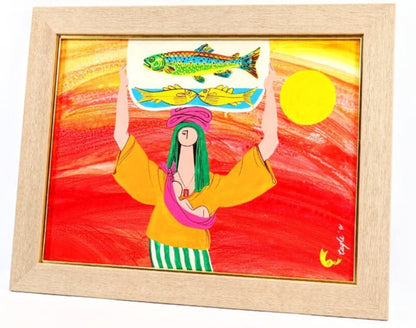 Ernesto R. Tagle 1991 Original Acrylic Painting "Fish Vendor" P12 Filipino Frame
