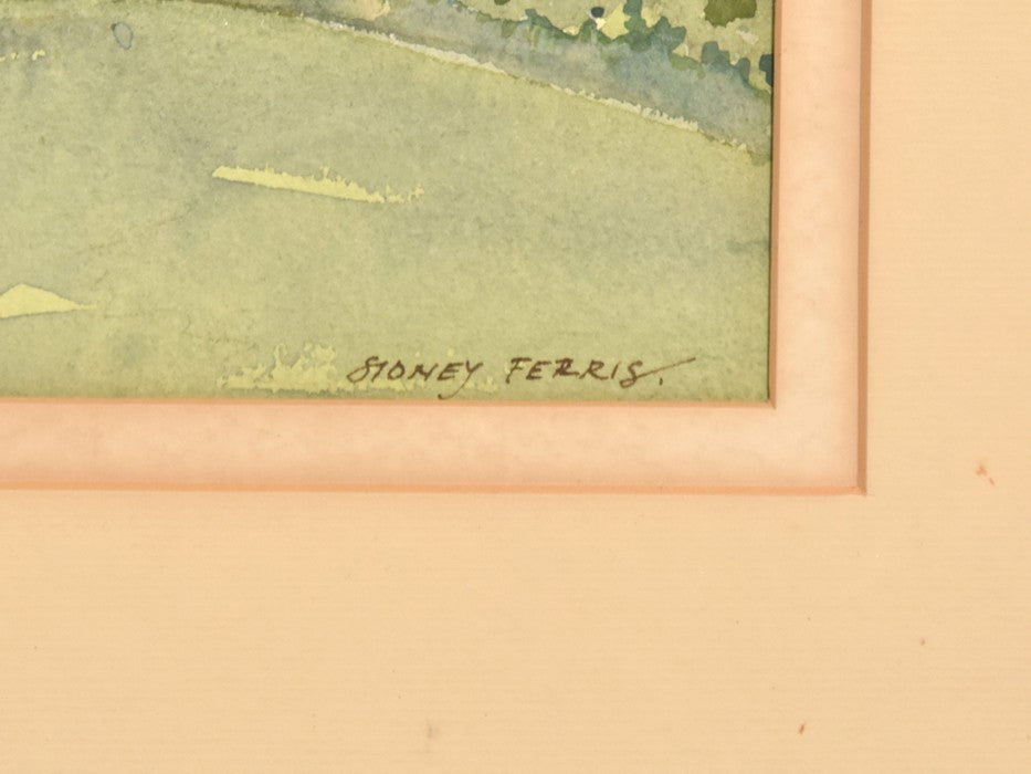 Ferris Honey Large British Signed Village Watercolor Framed Church Landscape