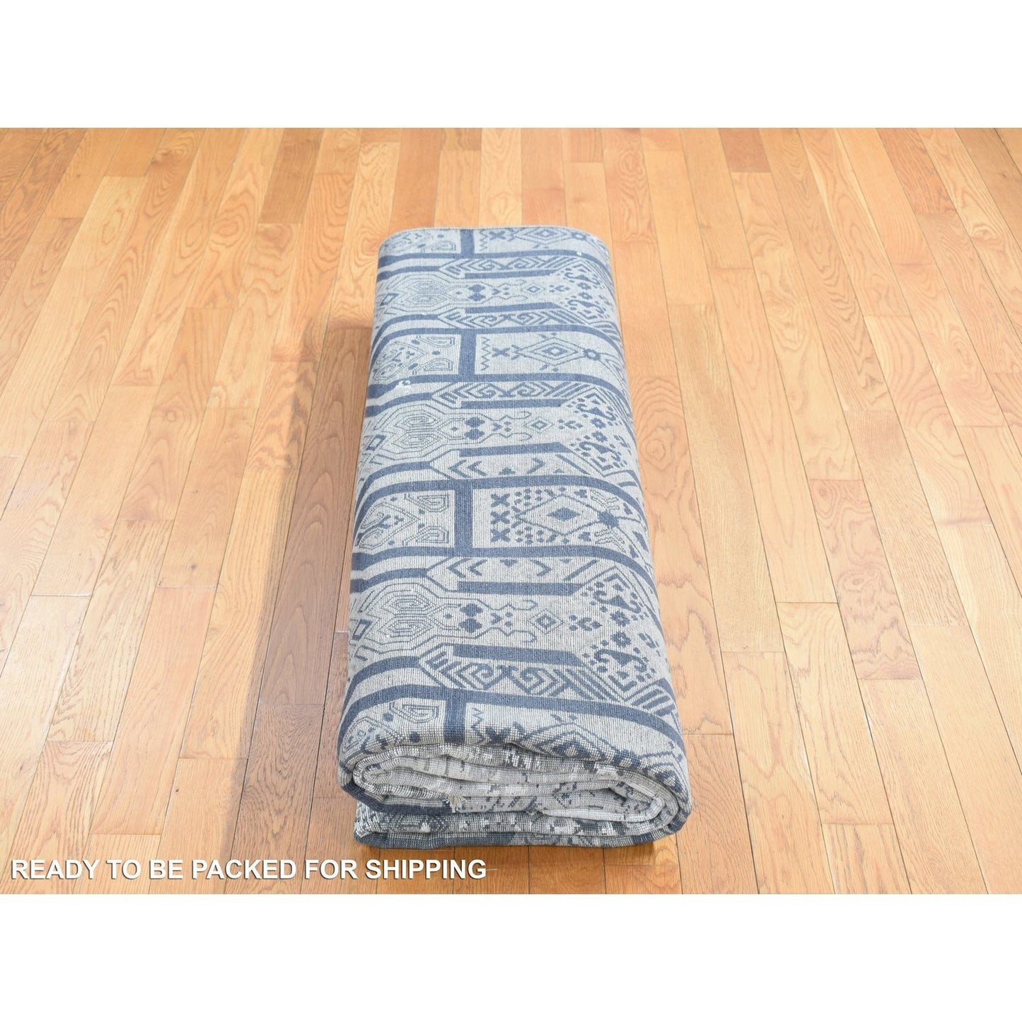 8'X9'10" Gray Broken And Erased Design Wool And Silk Hand Knotted Rug