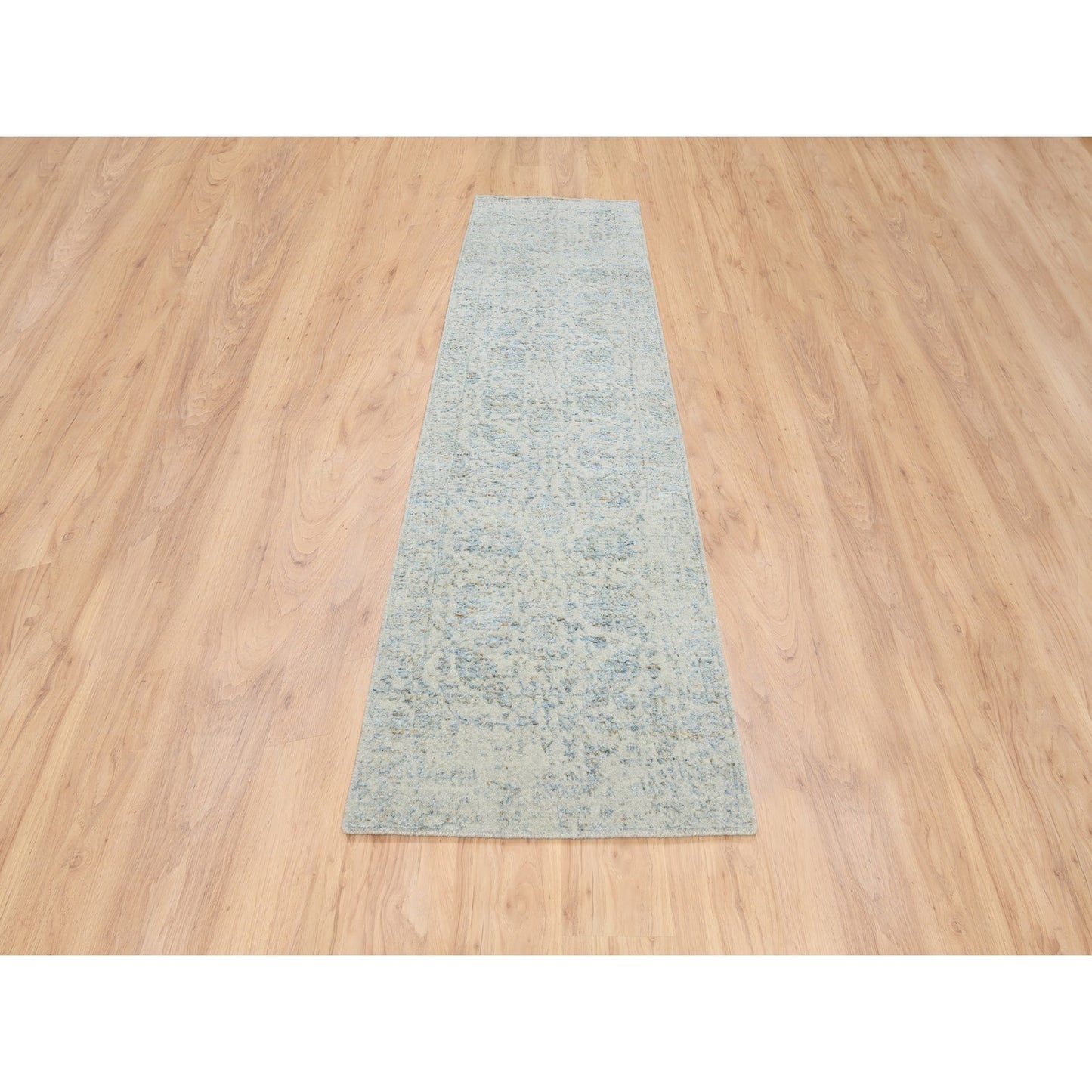 2'8"X10' Gray Tebraz Wool And Silk Jacquard Hand Loomed Runner Rug