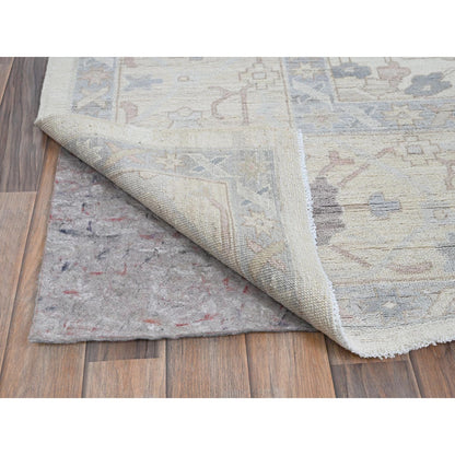 10'X13'7" White Wash Peshawar With Heris Design Hand Knotted Pure Wool Rug