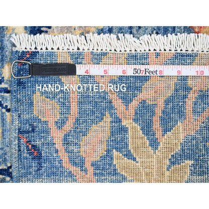 3'1"X19'4" Blue Afghan Peshawar Birds Design Hand Knotted Wool Runner Rug