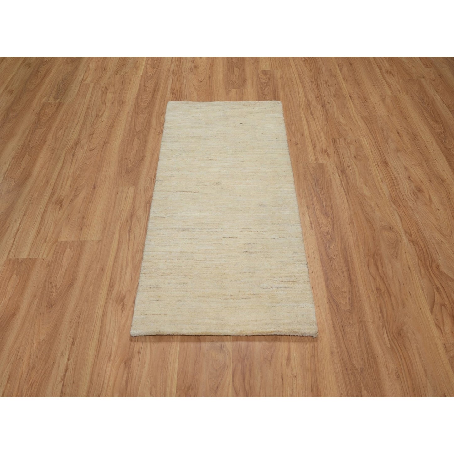 2'4"X11'6" White Lori Buft Pure Wool Plain Design Hand Knotted Runner Rug