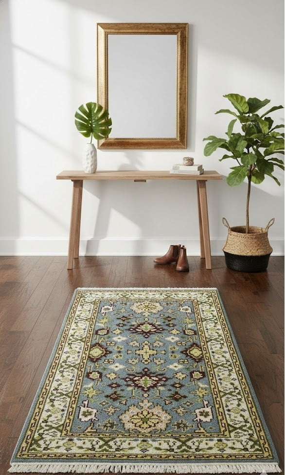 Hand-knotted gray floral chobi rug oriental farmhouse decor carpet