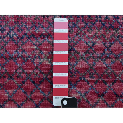 8'1"X10'2" Pink Pure Wool Hand Knotted Modern Chiaroscuro Collection Rug