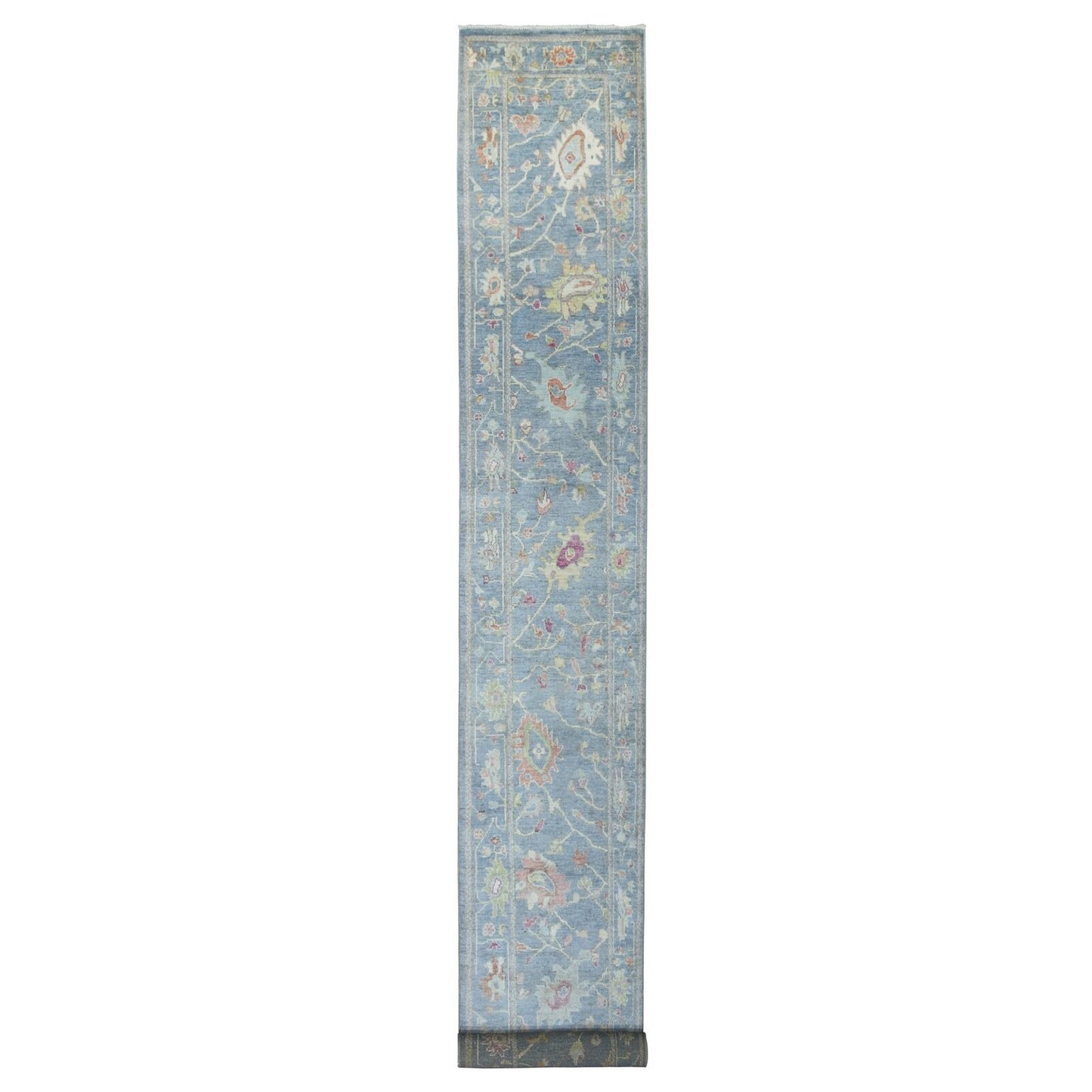 2'6"X19'2" Deim Blue Hand Knotted Angora Oushak Xl Runner Afghan Wool Rug