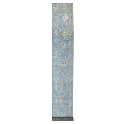 2'6"X19'2" Deim Blue Hand Knotted Angora Oushak Xl Runner Afghan Wool Rug