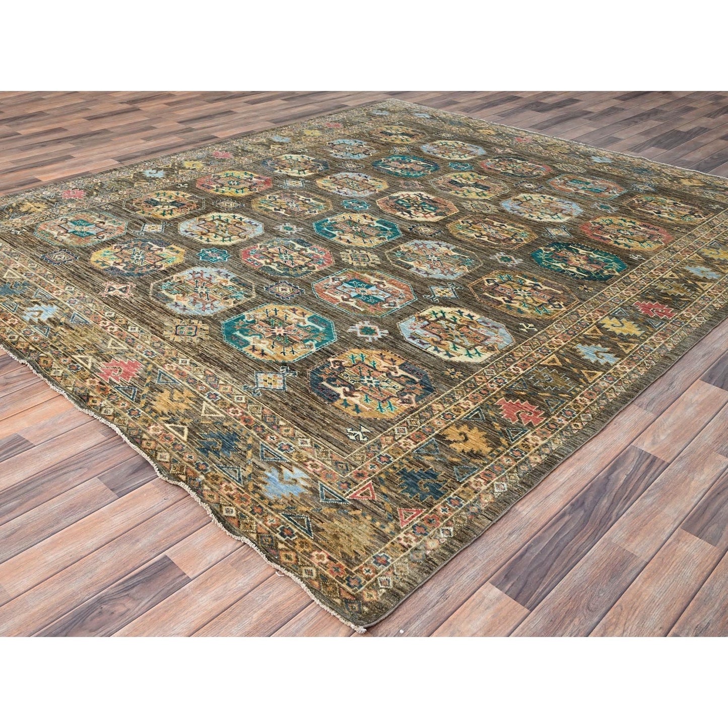 8'5"X10' Covert Green Kazak Dense Weave Tribal Medallion Oriental Rug