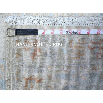2'6"X7'10" Gray White Wash Peshawar Hand Knotted Pure Wool Runner Rug