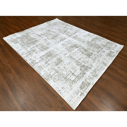 8'X10' White Modern Design Hand Loomed Wool And Bamboo Silk Oriental Rug