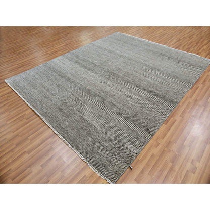 8'X10' Power Gray Hand Knotted Modern Grass Design Organic Wool Rug