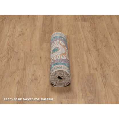 2'7"X10' Khaki Brown Hand Knotted Rug Mamluk Design Wool And Silk Runner