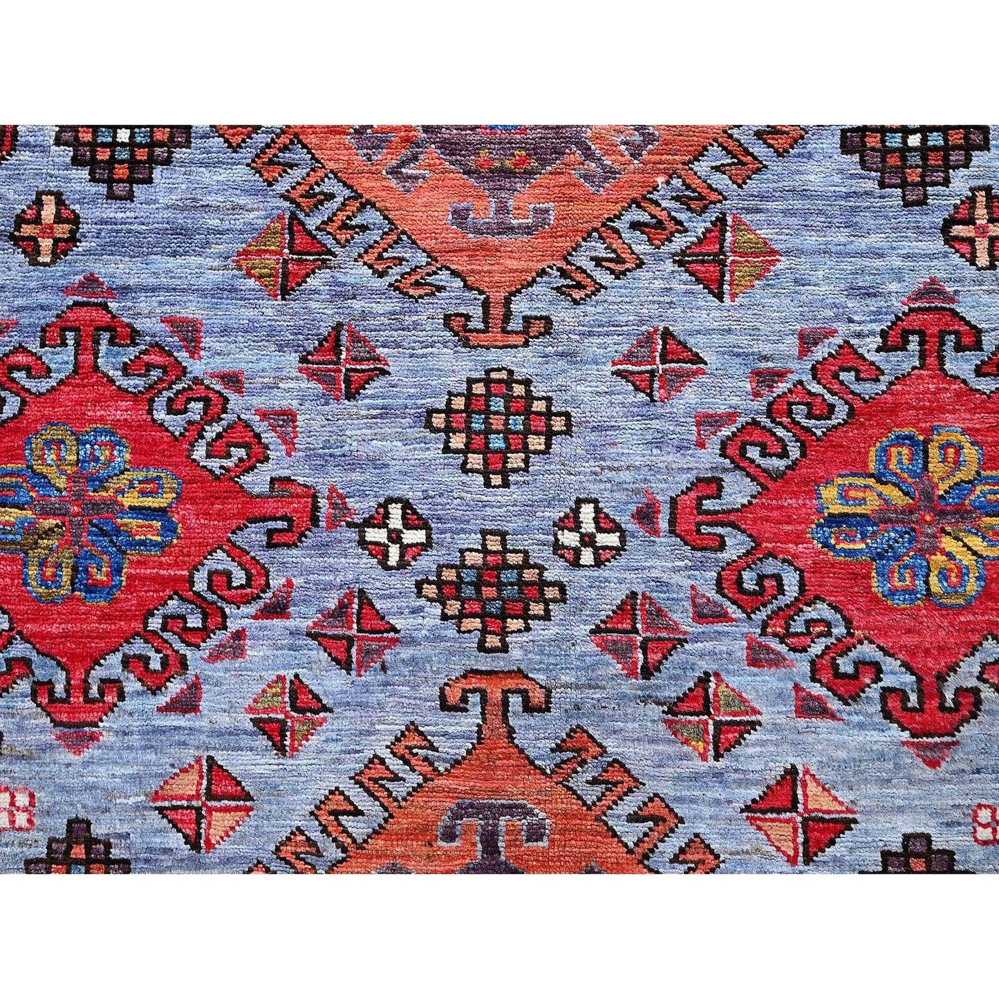 6'1"X8'4" Dusk Purple Ersari Caucasian Design Revival Hand Knotted Wool Rug