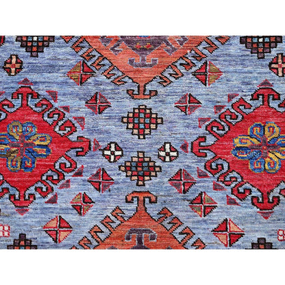 6'1"X8'4" Dusk Purple Ersari Caucasian Design Revival Hand Knotted Wool Rug