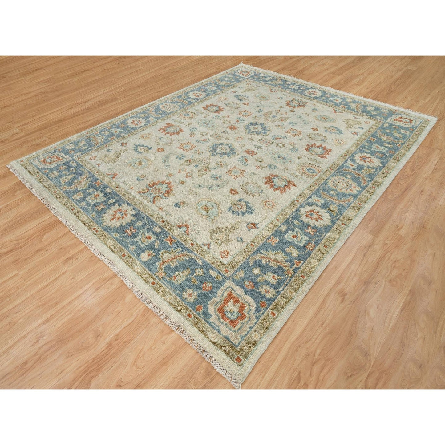 8'1"X10' Light Cream Oushak Design Pure Wool Hand Knotted Oriental Rug