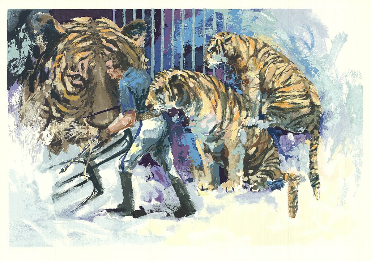 Wayland Moore Three Tigers In The Circus " Serigraph Contempor