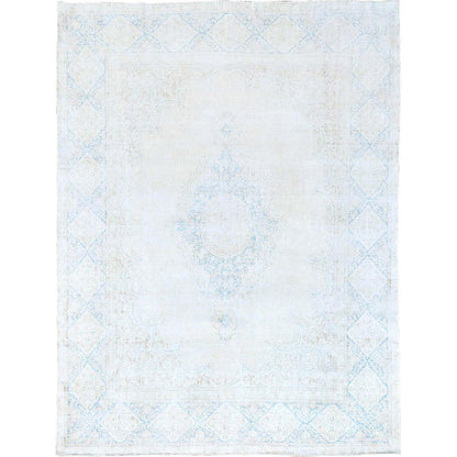 9'4"X12'3" White Pure Wool Hand Knotted Vintage Zoroastrian Karman Rug