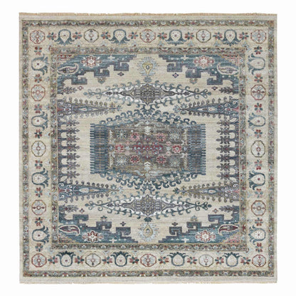 9'8"X10' Winter White Hand Knotted Viss Design Wool Square Oriental Rug