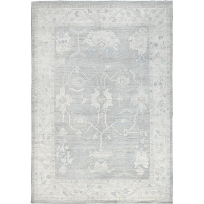 9'8"X13'10" Misty Gray White Wash Peshawar Hand Knotted Pure Wool Rug