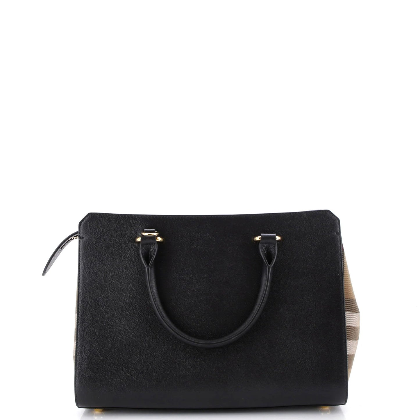 Burberry Banwell Tote Leather And House Check Canvas Small