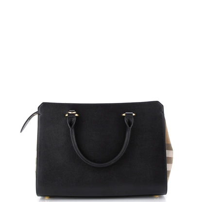 Burberry Banwell Tote Leather And House Check Canvas Small