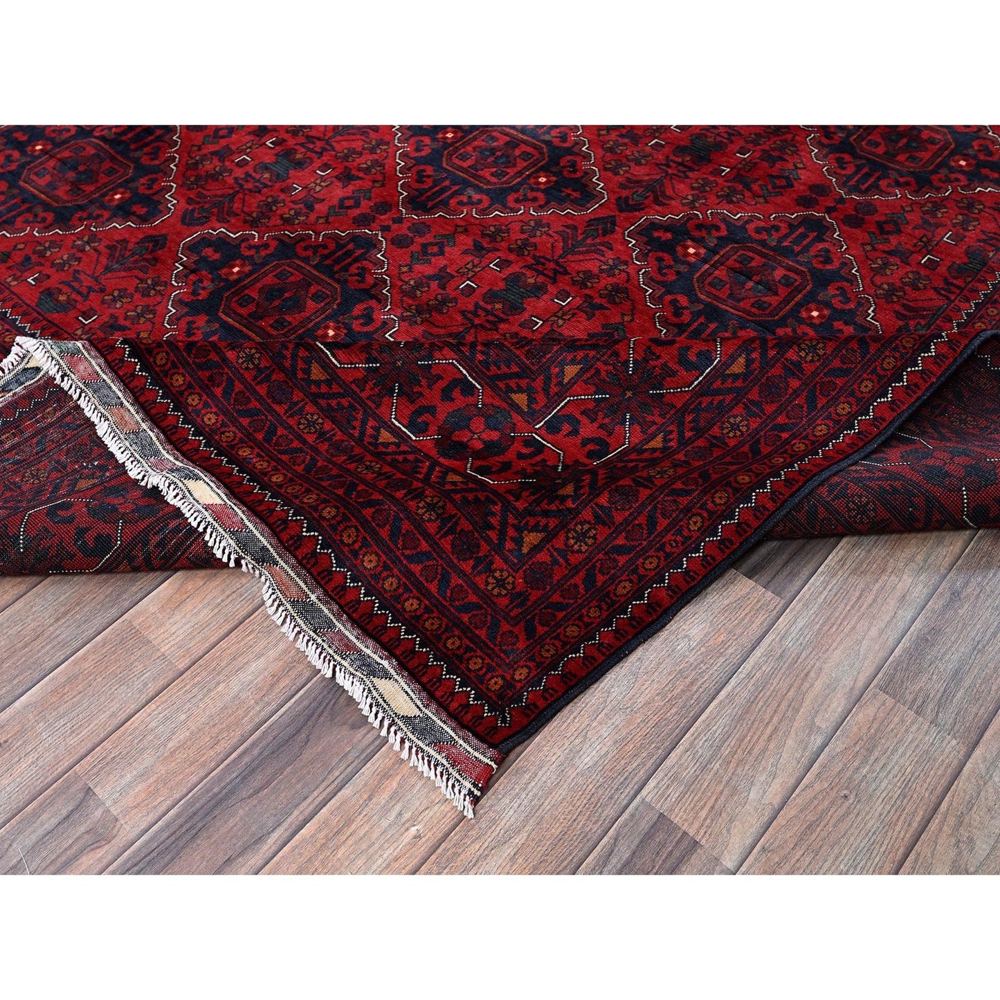 9'10"X12'8" Red Afghan Khamyab Geometric Design Hand Knotted Soft Wool Rug