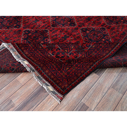 9'10"X12'8" Red Afghan Khamyab Geometric Design Hand Knotted Soft Wool Rug
