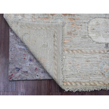 4'X6' Gray 100% Wool Afghan Angora Oushak Leaf Pattern Hand Knotted Rug