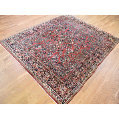 7'10"X9'10" Red Farsian Saroogh Soft Wool Hand Knotted Full Pile Rug