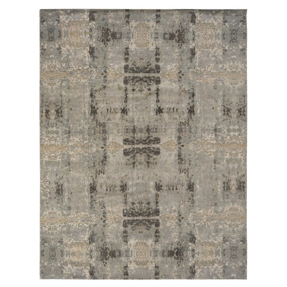 9'X11'7" Gray Modern Nepali Weave Wool And Silk Hand Knotted Rug