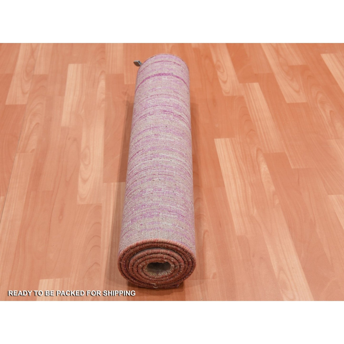 2'7"X8'4" Pink Hand Knotted Vertical Ombre Design Natural Wool Runner Rug