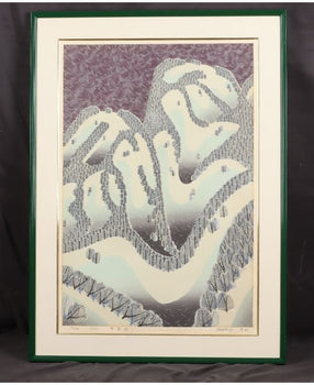 Munenori Makino Snow Sarasa Japanese Woodblock Print 1984 Ltd Ed 63/80 Signed