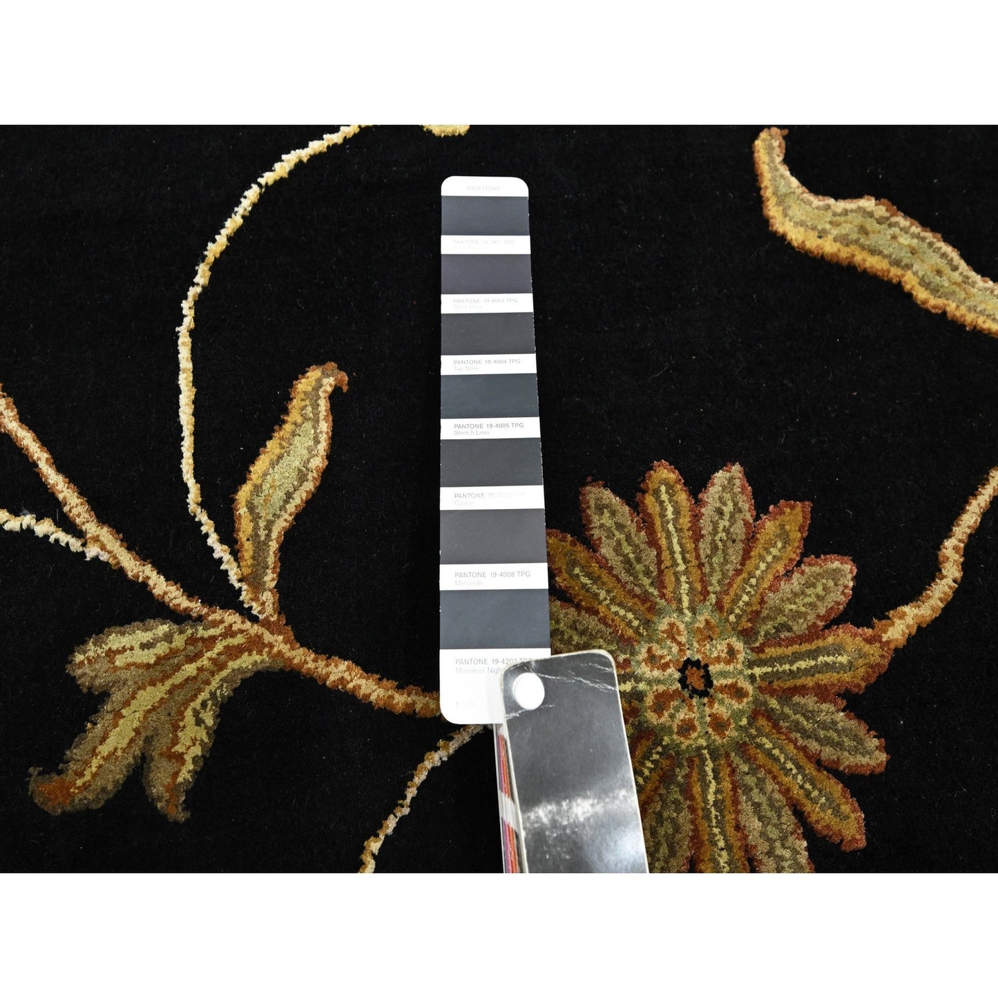 5'10"X8'10" Black Botanical Design Wool & Silk Hand Knotted Oriental Rug