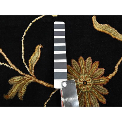 5'10"X8'10" Black Botanical Design Wool & Silk Hand Knotted Oriental Rug