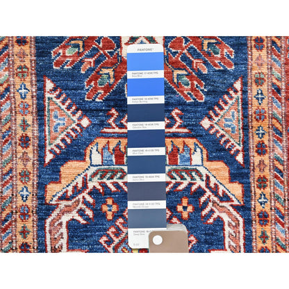 2'6"X11' Hand Knotted Navy Blue Afghan Super Kazak Soft Wool Runner Rug