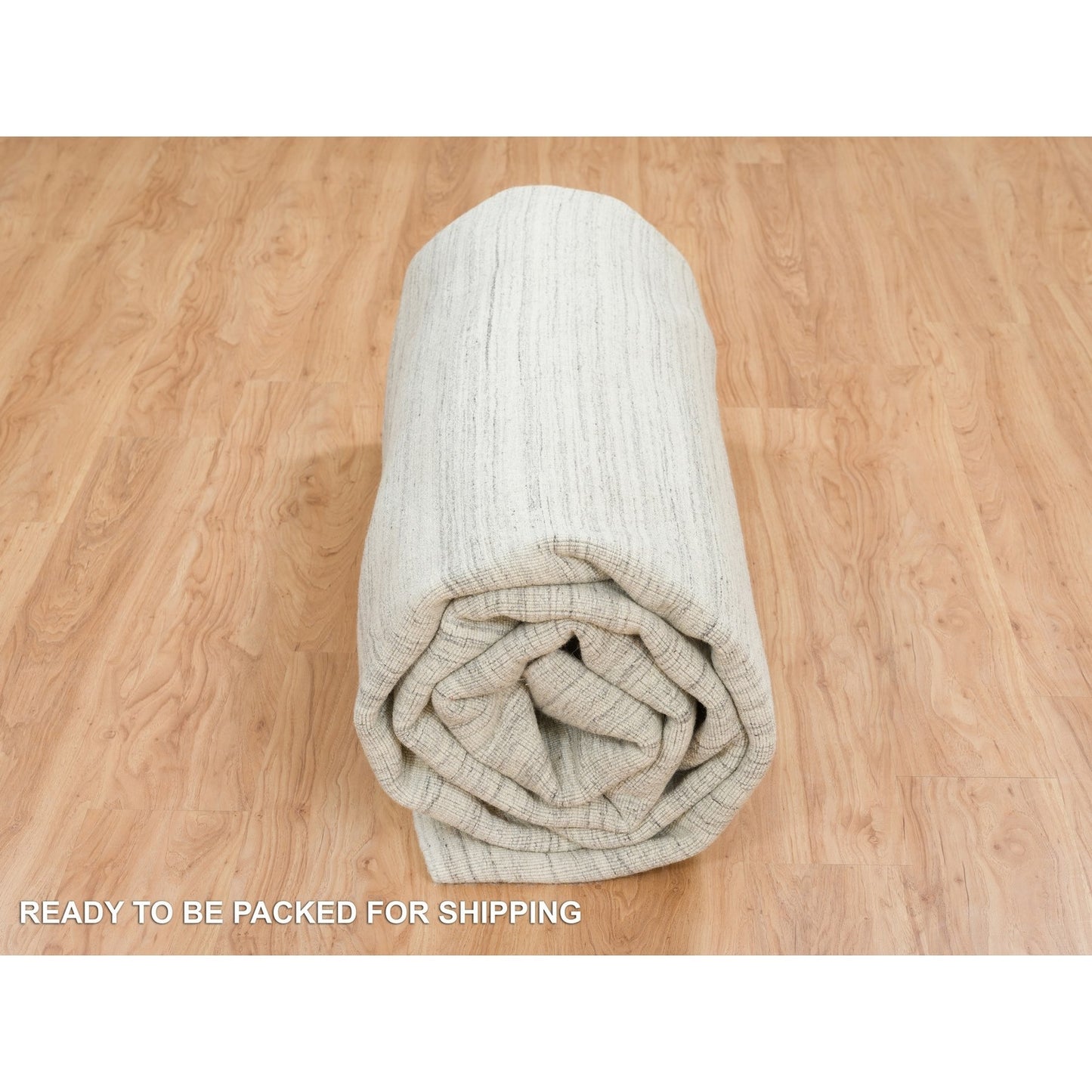 12'1"X12'1" Ivory Undyed Wool Modern Design Hand Loomed Square Rug