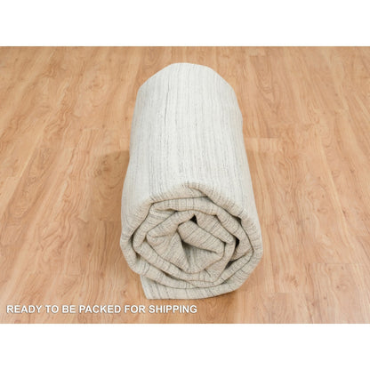 12'1"X12'1" Ivory Undyed Wool Modern Design Hand Loomed Square Rug