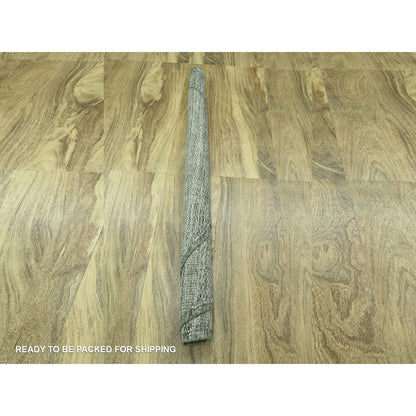 6'X6' Basil Green Hand Knotted Rug Pure Wool Oxidized Grass Design Round