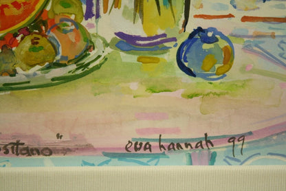 Eva Hannah "Positano" 1999 Gouache On Paper Signed Original Painting With Frame