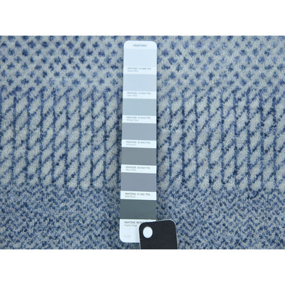 2'6"X10' Blue Hand Knotted Modern Grass Design Wool And Silk Runner Rug