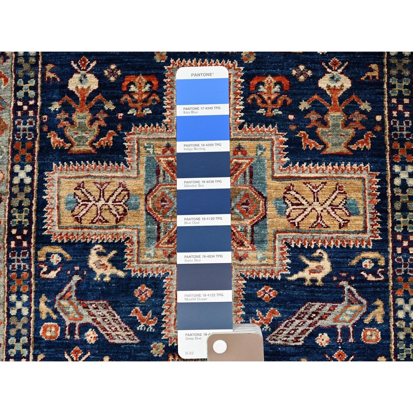 2'7"X8' Sailor Blue Caucasian Design Hand Knotted Soft Wool Runner Rug