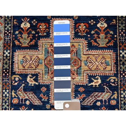 2'7"X8' Sailor Blue Caucasian Design Hand Knotted Soft Wool Runner Rug