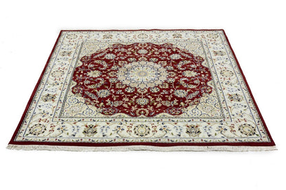 6X6 Ft Square Red Floral Indo-Nain Rug Classic