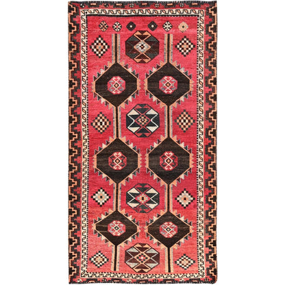 3'5"X6'10" Red Evenly Worn Wool Hand Knotted Oriental Rug